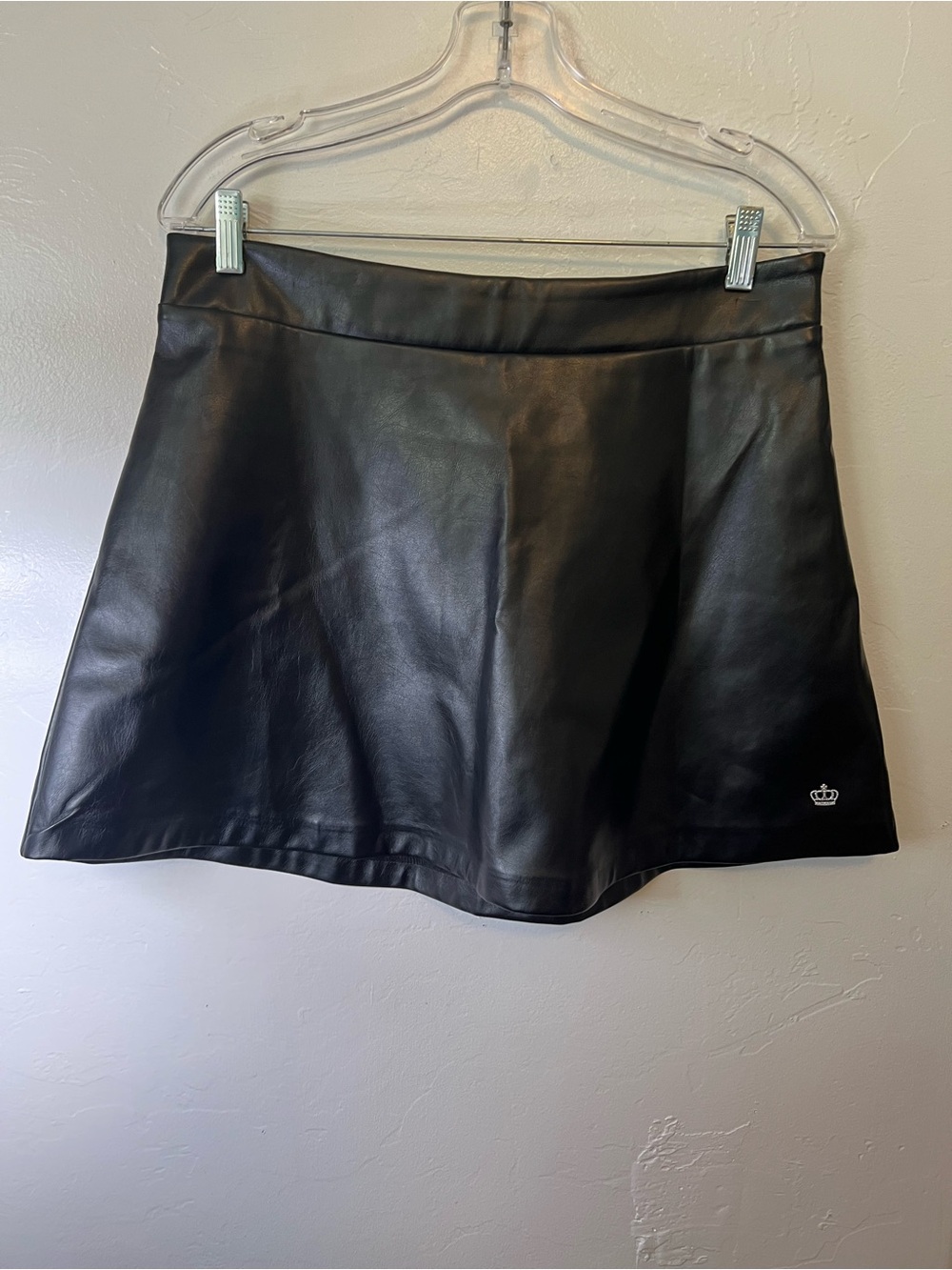 Juicy Couture Black Faux Leather Skater Skirt Size Large